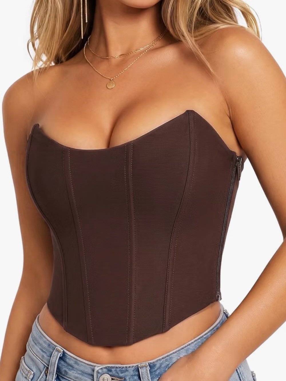 Women’s Strapless Corset Top in Chocolate Brown
